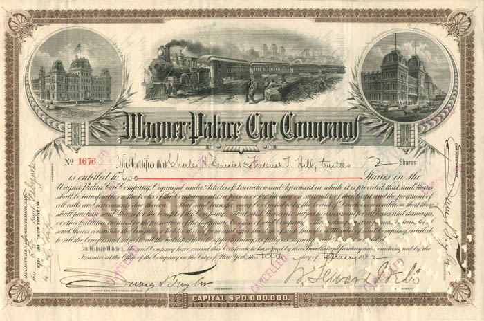 Wagner Palace Car Co. - William Seward Webb signed Stock Certificate